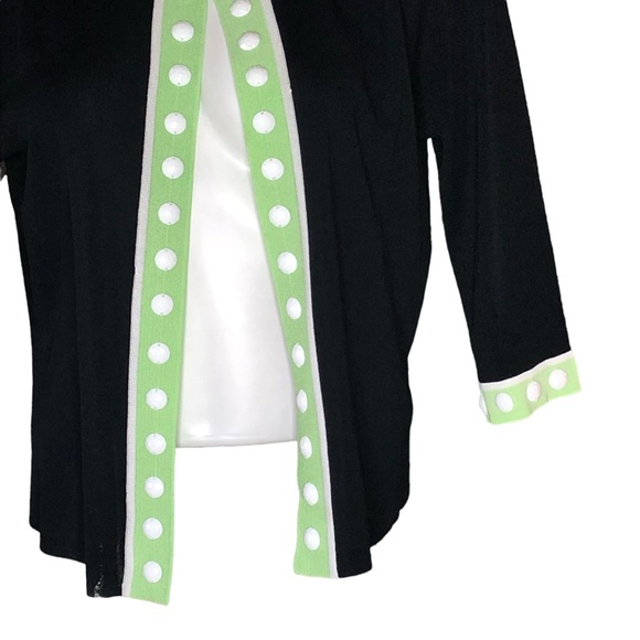 Ming Wang Black Knit Cardigan with Lime Green Trim and White Bead Accents - Picture 9 of 16